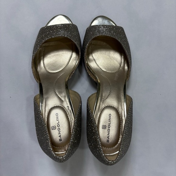Bandolino Gold Sparkle Kitten Heel Pumps Peep Toe Women's 7.5 M Dress Shoes - Picture 10 of 14
